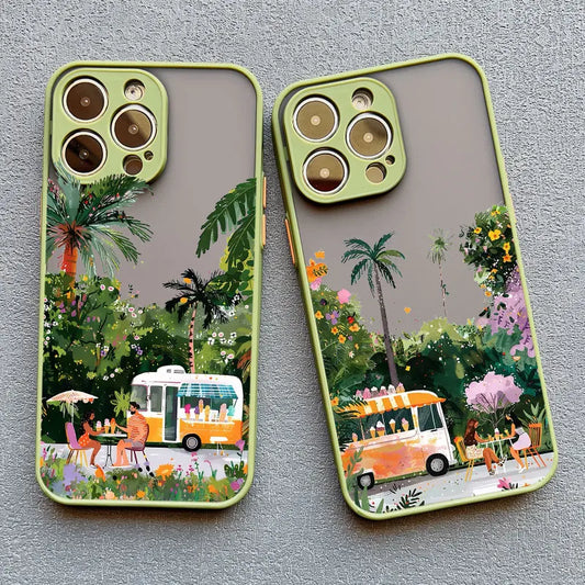 Coconut Tree Phone Case For iPhone 11 12 13 14 15 Pro Max Mini 16 Pro Max X XR XS 7 8 15 Plus SE Summer Scenery Shockproof Cover