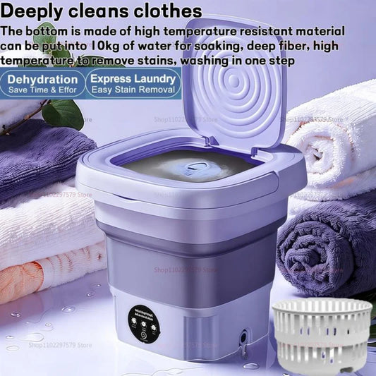 Folding Washing Machine With Dryer Bucket for Clothes Socks Underwear Portable Mini Travel Dormitory Washing Machine 8L Washer