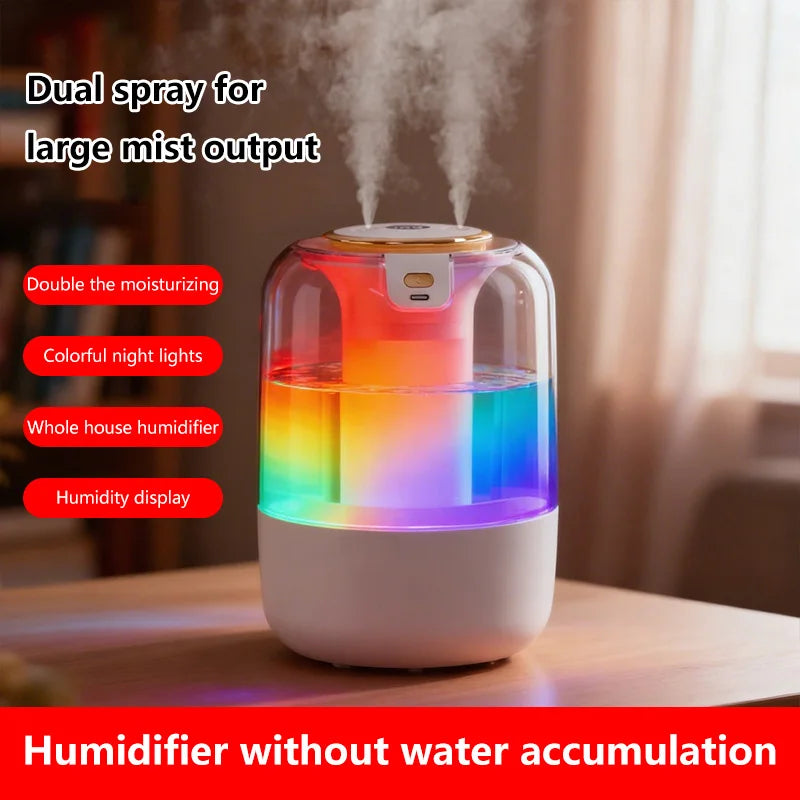 Humidifier USB Double Spray Quiet 2L Large Capacity Humidifier Home Dormitory Office Bedroom Desktop with Night Light