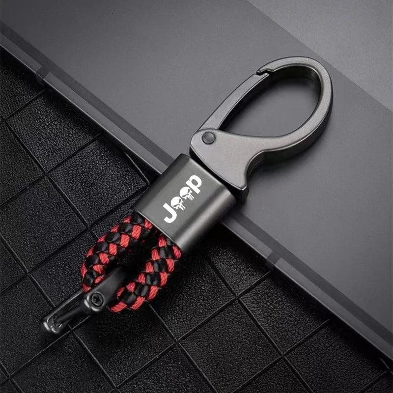 Metal Car Keychain Leather Rope Key Rings Keyring For Jeep Renegade Compass Wrangler Patriot Grand Cherokee Rubicon Accessories