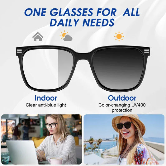 Smart Glasses Bluetooth Anti Blue Photochromic listen Music Calls Color Changing Lens Versatile Functions Stylish Glasses