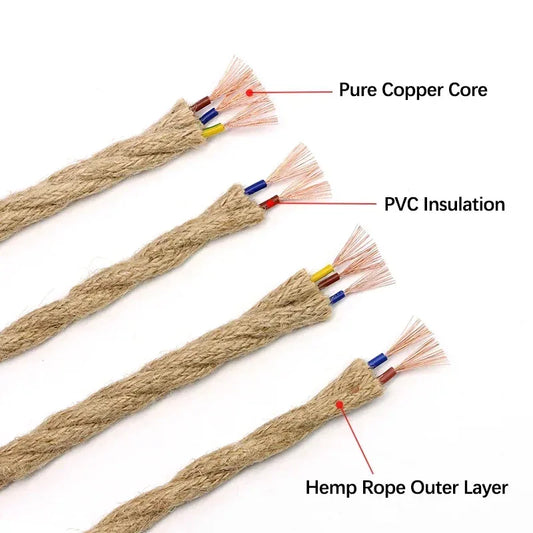 1~10m Hemp Rope Electrical Wire Twisted Cable 2 Cores 3 Cores Retro Style Copper Vintage Braided Wire Pendant Light Lamp Cord