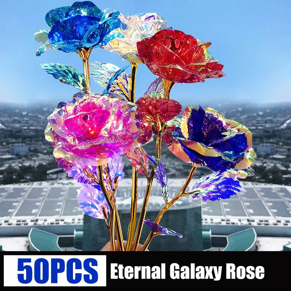 5-50PCS Simulation Artificial Rose Flower Diy Foil Plated Rose Lasts Forever Love Wedding Decor Roses Valentine's Day Gift