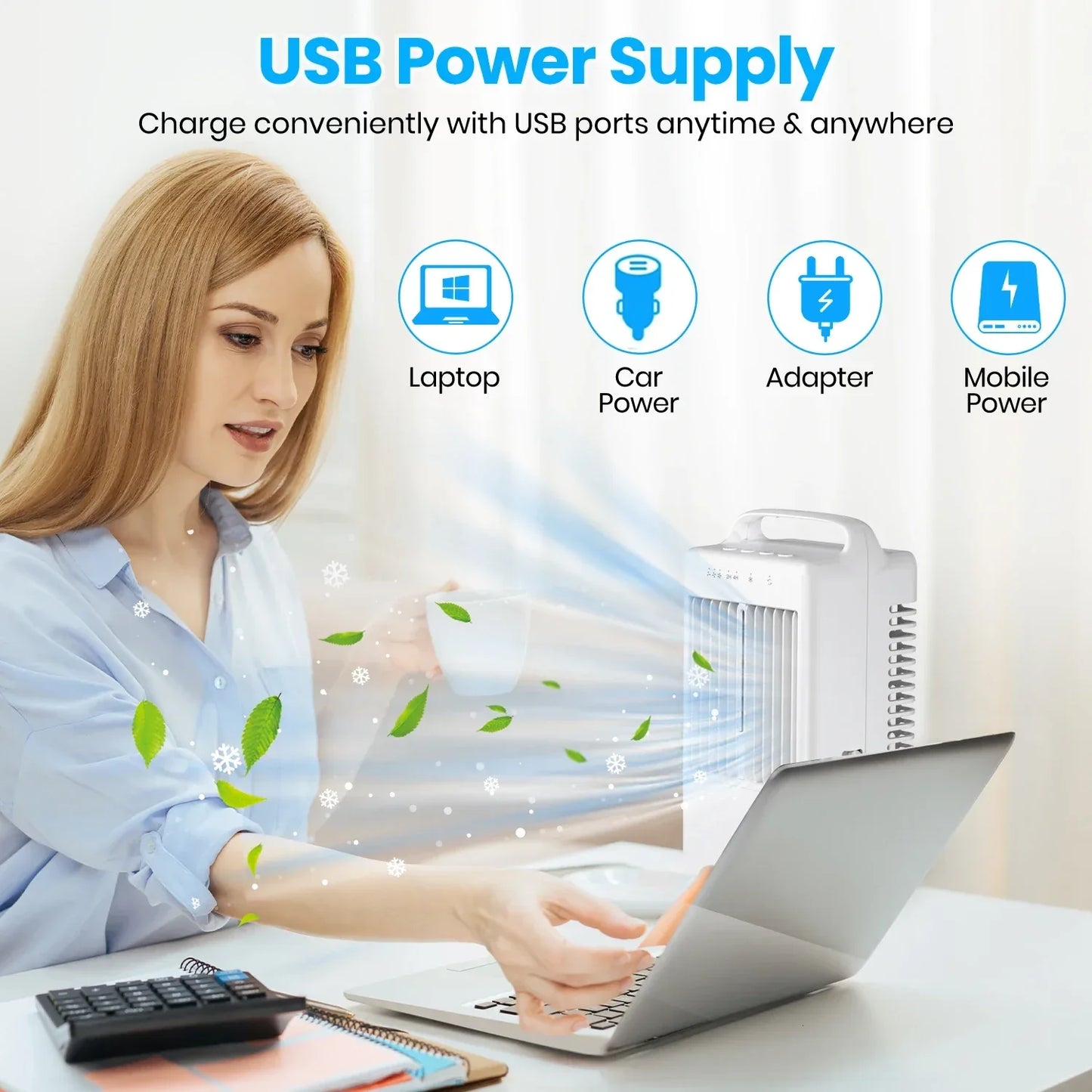 Small Electric Fan with Water and Ice Office Air Conditioning Fan Air-conditioning Fan Desktop USB Portable for Home Bedroom