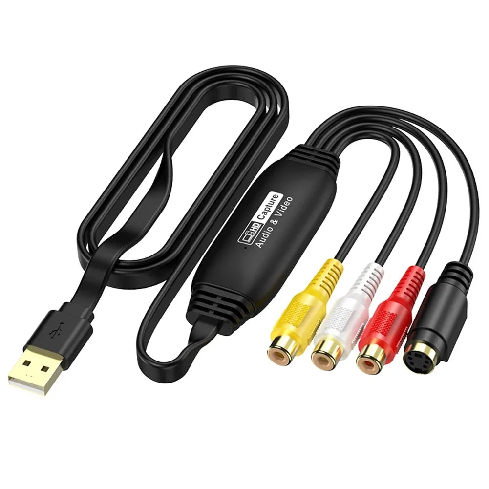 RCA AV To USB 2.0 Video Capture Card Old VHS TV DVD VCR to Digital Files Adapter for Laptop Desktop PC Support OBS