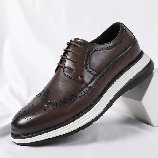 Men's Casual Leather Thick Soled Simple Walking Shoes Fashion Oxford Shoes High End British Style Office Business Dress Shoes
