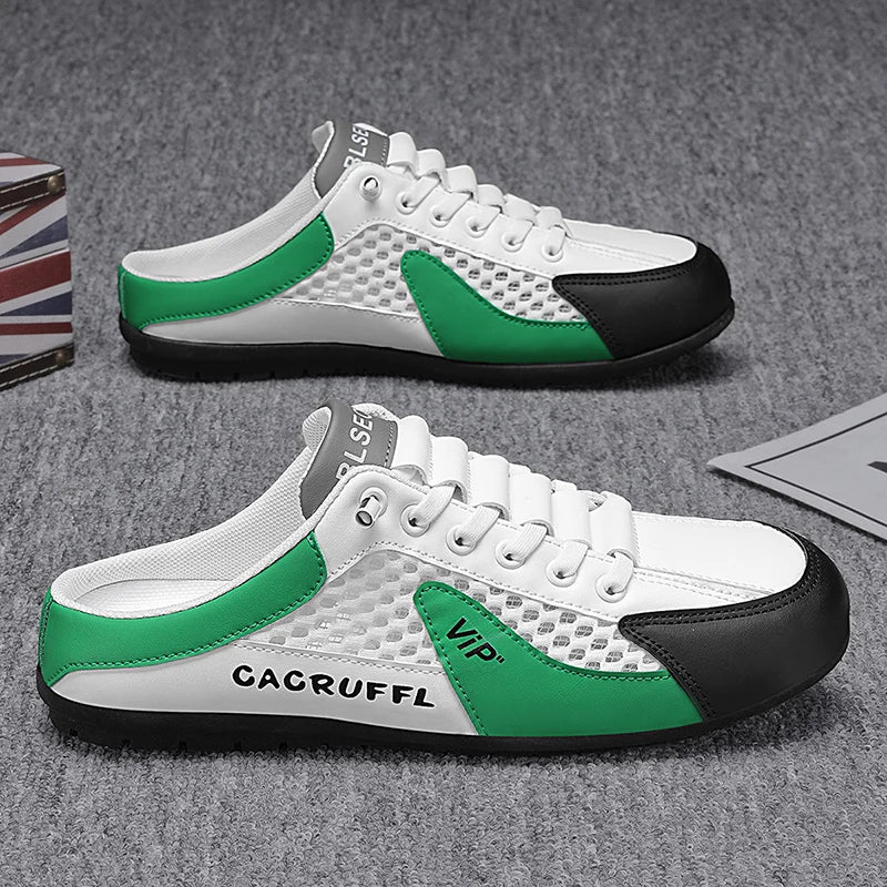 Summer Breathable Backless Men's Mules! Mesh Splicing Trendy Shoes, Slip - on Lazy Shoes Casual Shoes