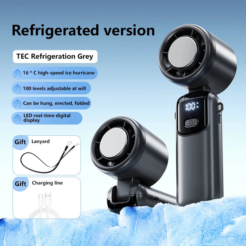 Midea Ice Compress Handheld Fan Portable Outdoor Usb Digital Display Folding Refrigeration High Speed Violent Turbine Small Fan