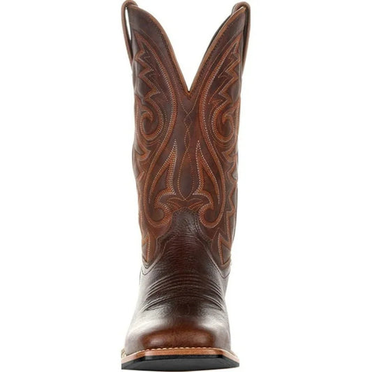 Bottes mi-mollet pour homme, style western cowboy, bottes de moto, automne, en cuir PU, modèle totem, chaussures homme au design rétro