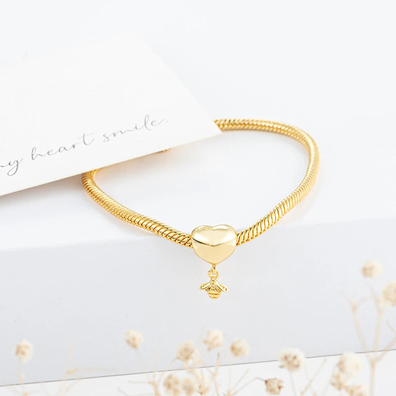 New Gold Plated Safety Chain、Hearts Clip、Family Tree、Snowflake Charm Bead Fit Original European 925 Silver Bracelet Jewelry Gift