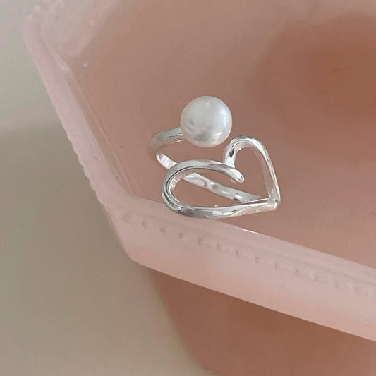 VENTFILLE 925 Sterling Silve Love Heart Ring for Women Girl Gift Line Pearl Korean Sweet Jewelry Birthday Gift Dropshipping