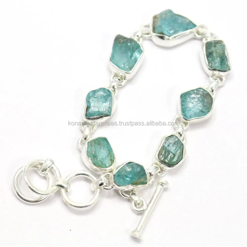 Modern Design High Quality Aquamarine Nuggets 925 Sterling Silver Handmade Bracelet Jewelry