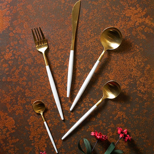 Wholesale Black & Gold 5 Pcs Cutlery for Wedding Rental Flatware Set High Quality 304 Stainless Steel Christmas Luxury Tableware