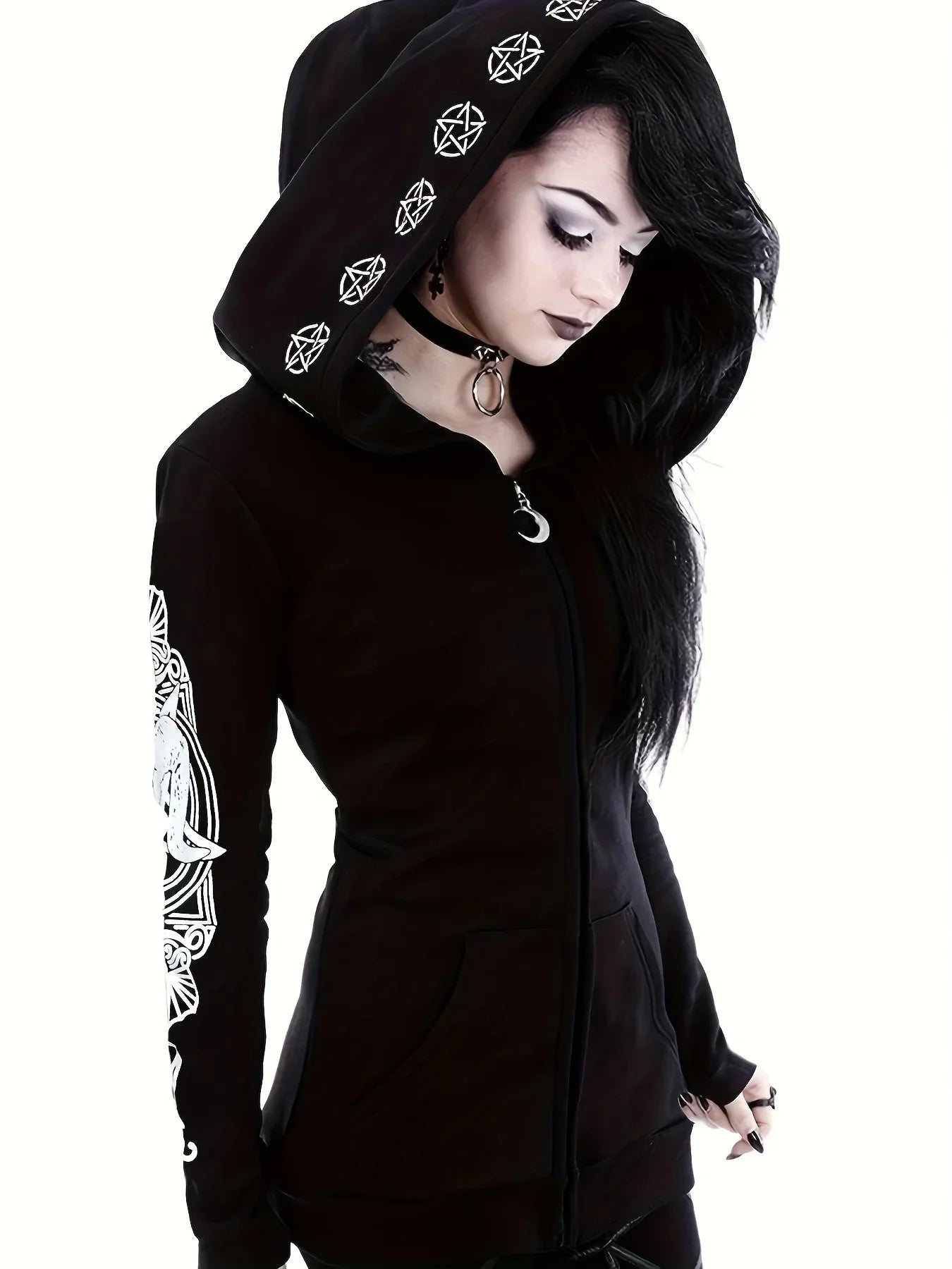 Women's Fashion Punk Style Geometric Print Zipper Sweatshirt