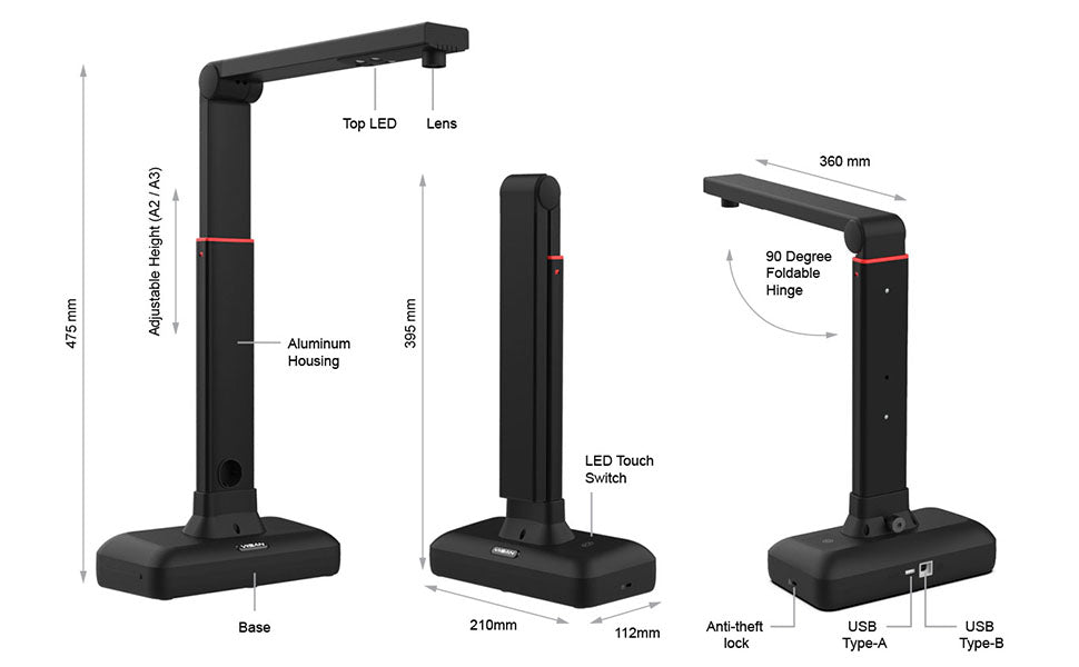 A2/A3 Large Format Overhead Book& Document Scanner 23MP High Resolution Auto- Flatten & Support Multi-Language VIISAN-S21 2025