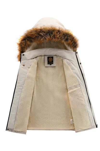 Men'S Winter Windbreaker Jacket with Warm Hood - Maroon Zip-Up Outdoor Coat, Stand Collar, Multiple Pockets, Casual Sporty Design for Cold Weather, Winter Jacket