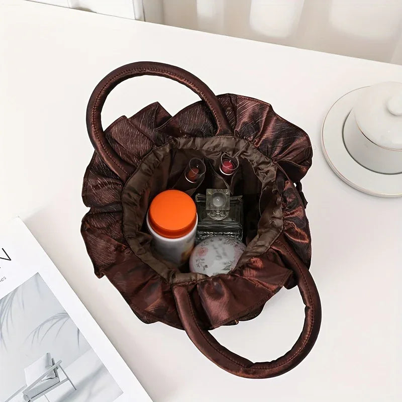 Floral Decor Drawstring Handbag, Trendy Small Evening Bag, Simple Phone Bag, Cute Bucket Bag