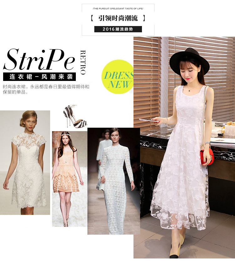 Lace Dress Summer Long Dress Slim Slim Look Vest Dress Sweet Fresh Beach Dress