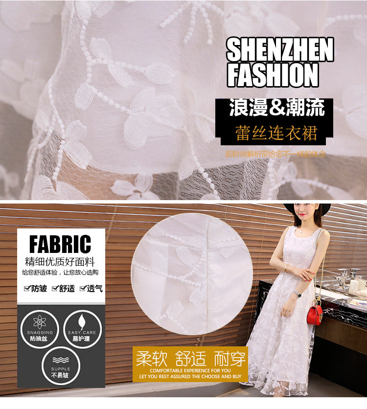Lace Dress Summer Long Dress Slim Slim Look Vest Dress Sweet Fresh Beach Dress