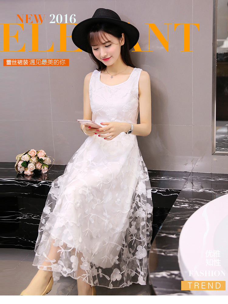 Lace Dress Summer Long Dress Slim Slim Look Vest Dress Sweet Fresh Beach Dress