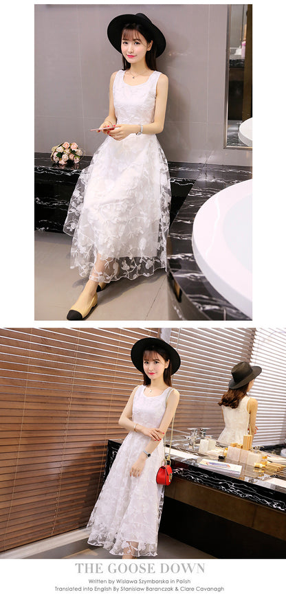 Lace Dress Summer Long Dress Slim Slim Look Vest Dress Sweet Fresh Beach Dress