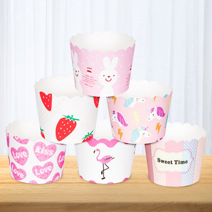 Small Cake Cuppers Mafen Cup High Temperature Baking Chiffon Small Cake Cup Disposable Cute Pattern Paper Cup 50