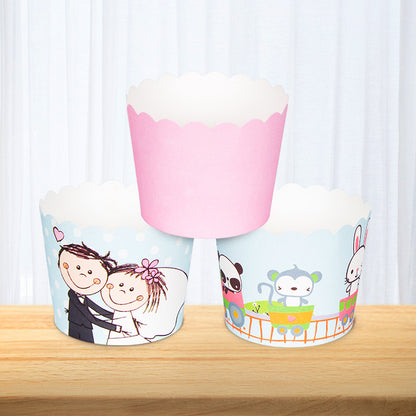 Small Cake Cuppers Mafen Cup High Temperature Baking Chiffon Small Cake Cup Disposable Cute Pattern Paper Cup 50