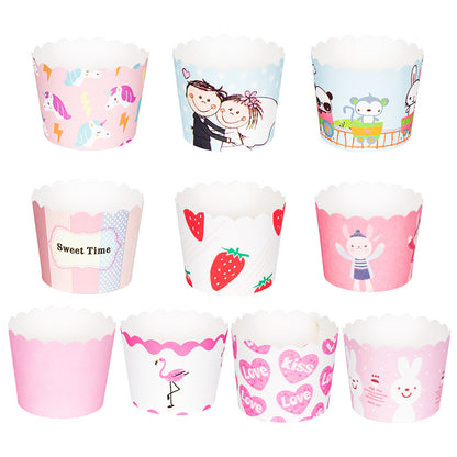 Small Cake Cuppers Mafen Cup High Temperature Baking Chiffon Small Cake Cup Disposable Cute Pattern Paper Cup 50