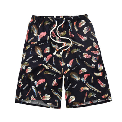 Summer new cotton and linen printed five-point men's beach pants casual sports loose plus size shorts men's thin fashion