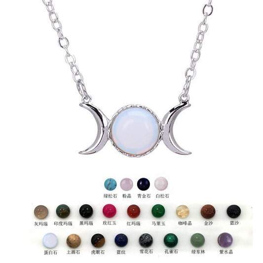 Turquoise Necklace European and American Tiger Eye Stone Choker Stainless Steel Accessories Moon Pendant Women's Non-Fading Gold Clavicle Chain by PDG ibma