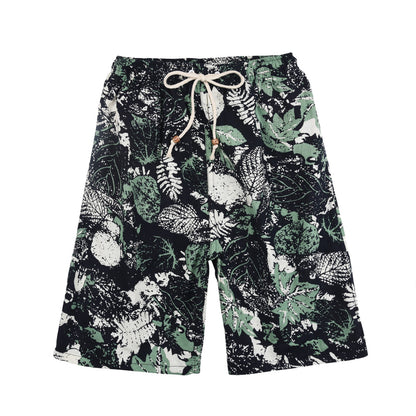 Summer new cotton and linen printed five-point men's beach pants casual sports loose plus size shorts men's thin fashion