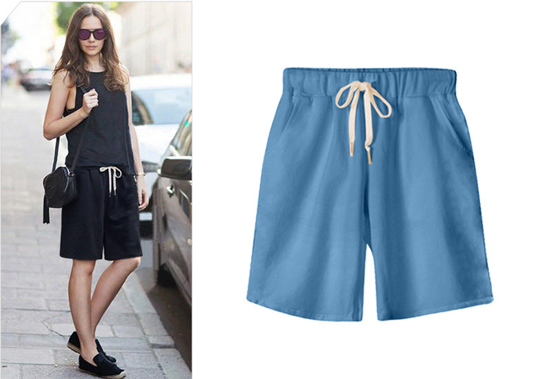 Small Sweat Pure Cotton Shorts Breathable Women's Summer High Waist Thin Loose Sports Casual Pants Slimming Straight Pants Women's Pants