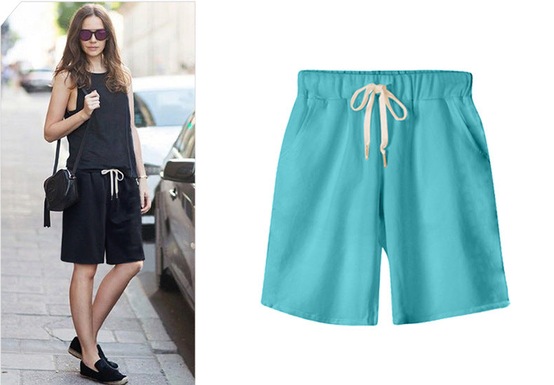 Small Sweat Pure Cotton Shorts Breathable Women's Summer High Waist Thin Loose Sports Casual Pants Slimming Straight Pants Women's Pants