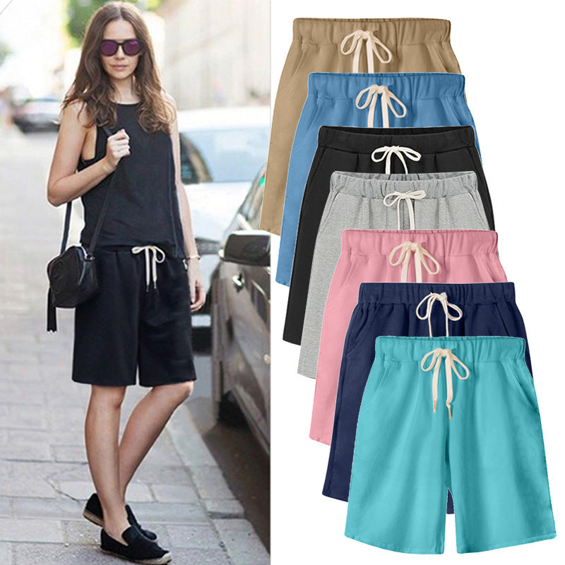 Small Sweat Pure Cotton Shorts Breathable Women's Summer High Waist Thin Loose Sports Casual Pants Slimming Straight Pants Women's Pants