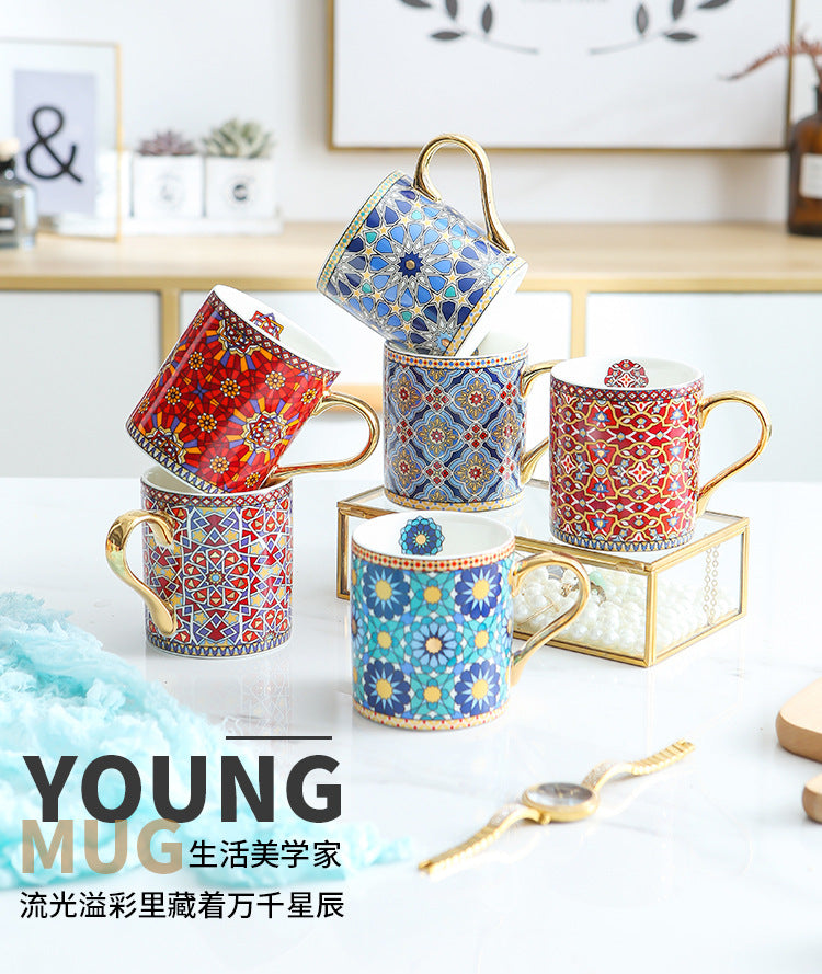 Moroccan Style Gold Ceramic Coffee Mug Office Water Cup Home Breakfast Milk Cup Couple Creative Gift