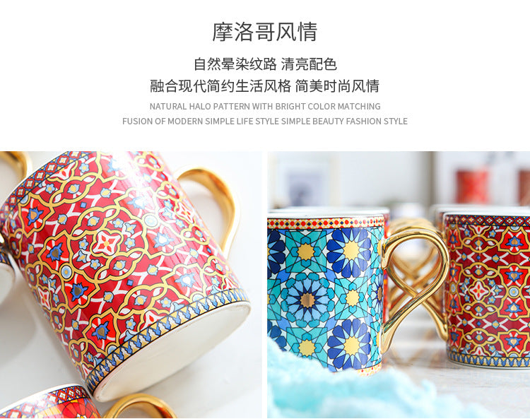 Moroccan Style Gold Ceramic Coffee Mug Office Water Cup Home Breakfast Milk Cup Couple Creative Gift