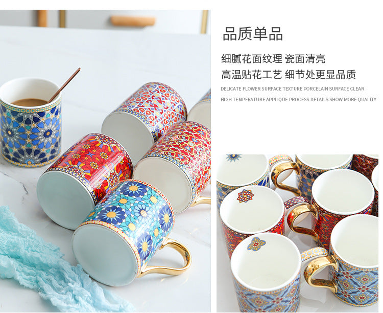 Moroccan Style Gold Ceramic Coffee Mug Office Water Cup Home Breakfast Milk Cup Couple Creative Gift