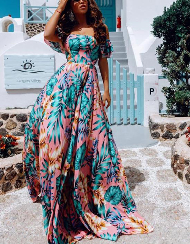 2020 Summer European and American New Sexy Strapless Printed Dress Cross-border Women's Dress