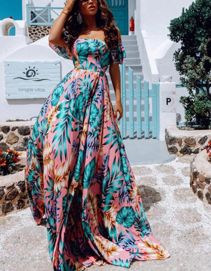 2020 Summer European and American New Sexy Strapless Printed Dress Cross-border Women's Dress