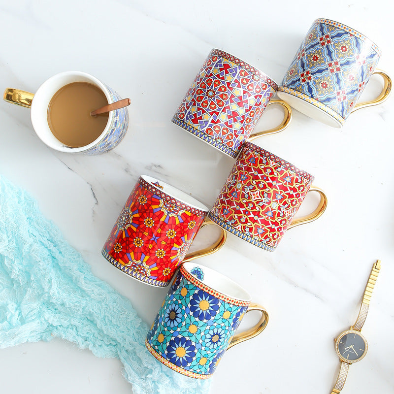 Moroccan Style Gold Ceramic Coffee Mug Office Water Cup Home Breakfast Milk Cup Couple Creative Gift