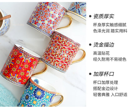 Moroccan Style Gold Ceramic Coffee Mug Office Water Cup Home Breakfast Milk Cup Couple Creative Gift