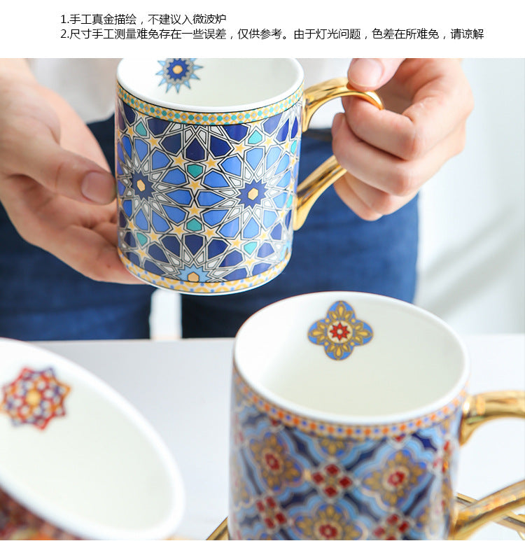 Moroccan Style Gold Ceramic Coffee Mug Office Water Cup Home Breakfast Milk Cup Couple Creative Gift
