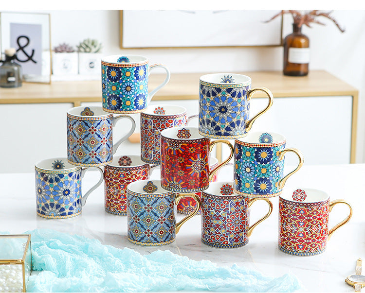 Moroccan Style Gold Ceramic Coffee Mug Office Water Cup Home Breakfast Milk Cup Couple Creative Gift