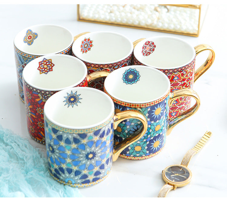 Moroccan Style Gold Ceramic Coffee Mug Office Water Cup Home Breakfast Milk Cup Couple Creative Gift