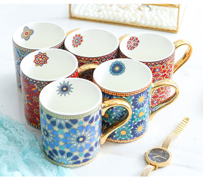 Moroccan Style Gold Ceramic Coffee Mug Office Water Cup Home Breakfast Milk Cup Couple Creative Gift