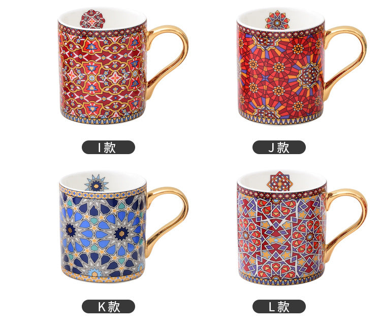 Moroccan Style Gold Ceramic Coffee Mug Office Water Cup Home Breakfast Milk Cup Couple Creative Gift