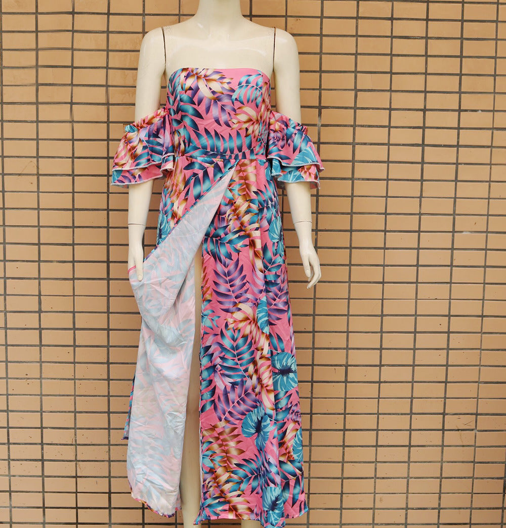 2020 Summer European and American New Sexy Strapless Printed Dress Cross-border Women's Dress