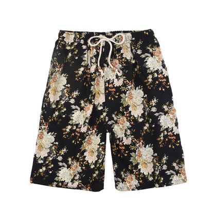Summer new cotton and linen printed five-point men's beach pants casual sports loose plus size shorts men's thin fashion