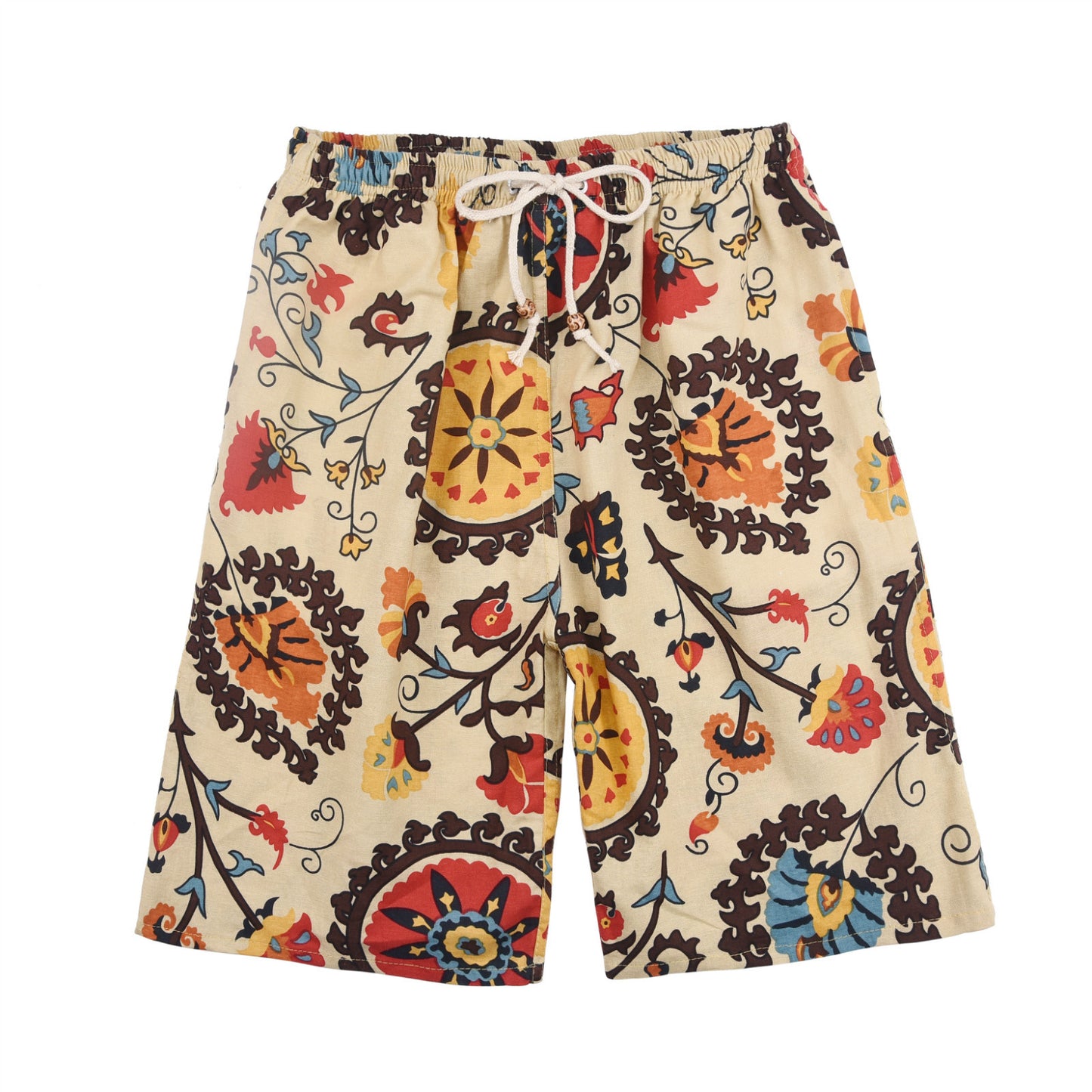 Summer new cotton and linen printed five-point men's beach pants casual sports loose plus size shorts men's thin fashion