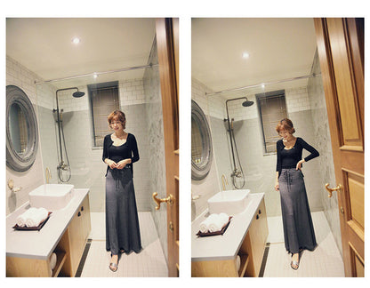Split Skirt Women's Summer Long Skirt 100.00kg New Modal Strap A- line Skirt Slim-fit Long Skirt Skirt